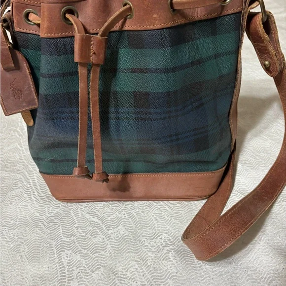 Vintage Ralph Lauren Black Watch Plaid Leather Bucket Draw  display picture 1